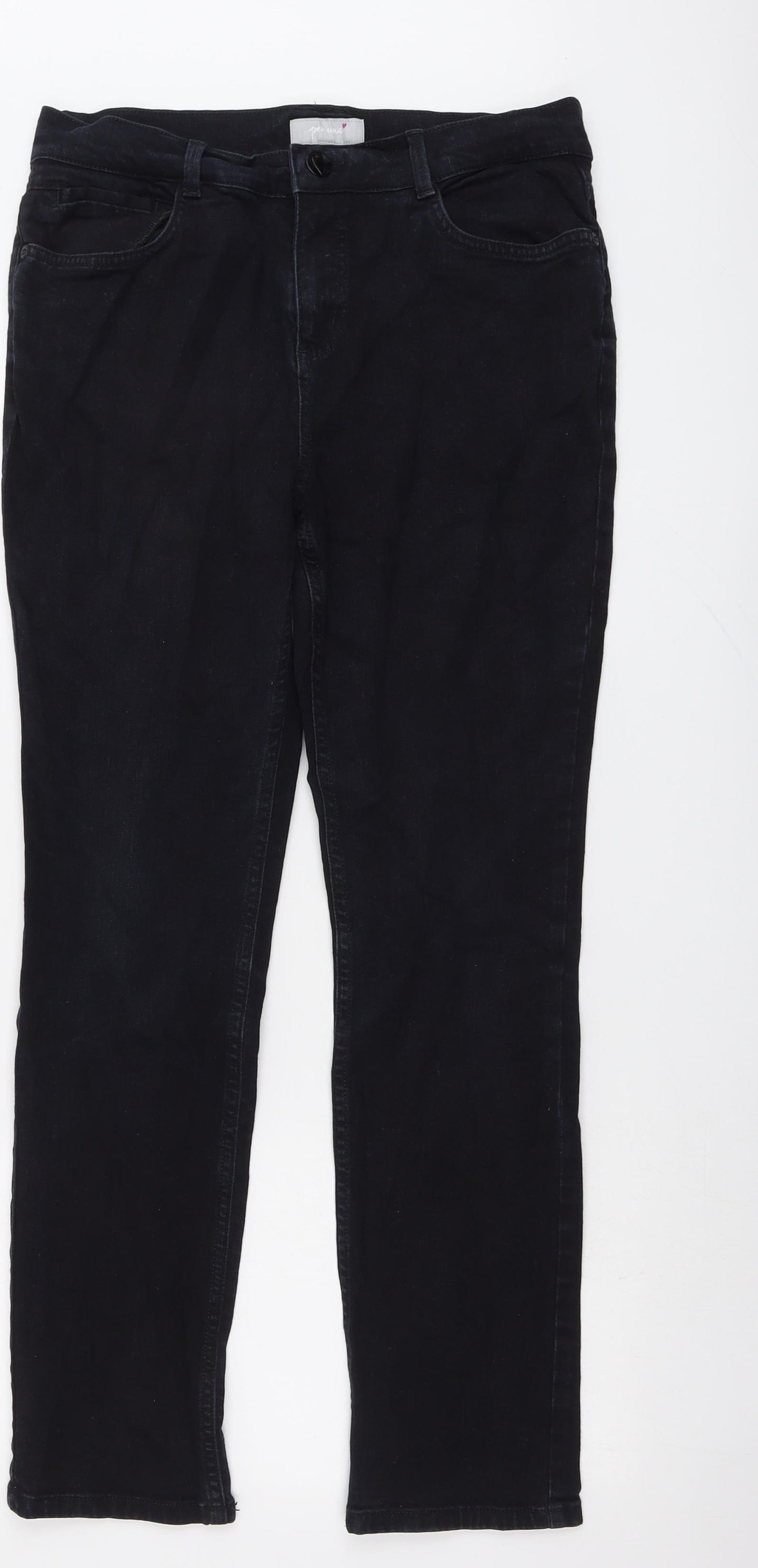 Per Una Womens Blue Cotton Straight Jeans Size 12 L29 in Regular Button