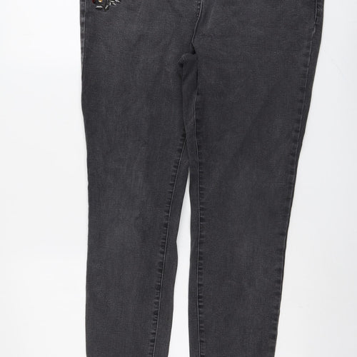 NEXT Womens Grey Cotton Skinny Jeans Size 16 L30 in Regular Button - Flower
