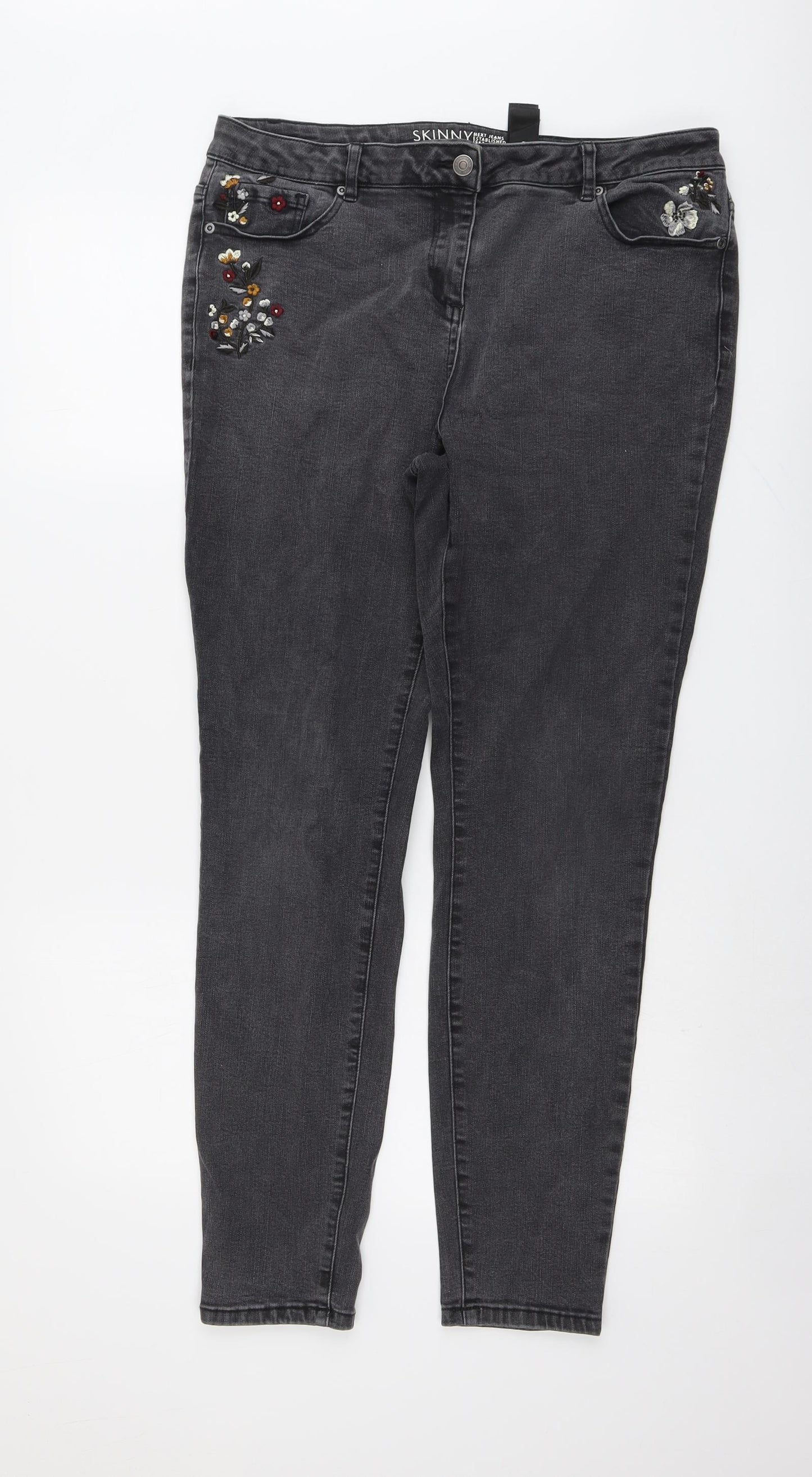 NEXT Womens Grey Cotton Skinny Jeans Size 16 L30 in Regular Button - Flower