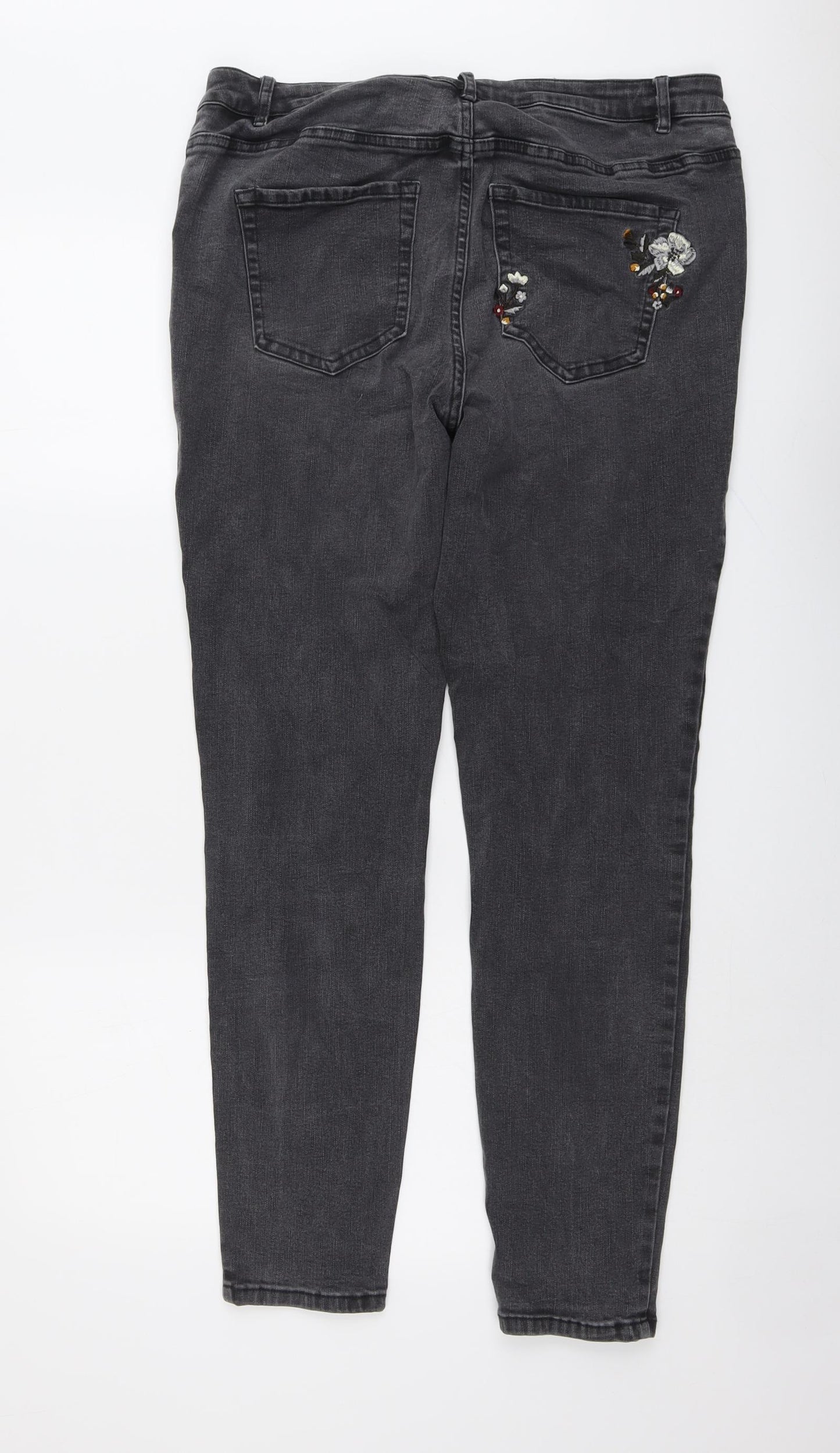 NEXT Womens Grey Cotton Skinny Jeans Size 16 L30 in Regular Button - Flower