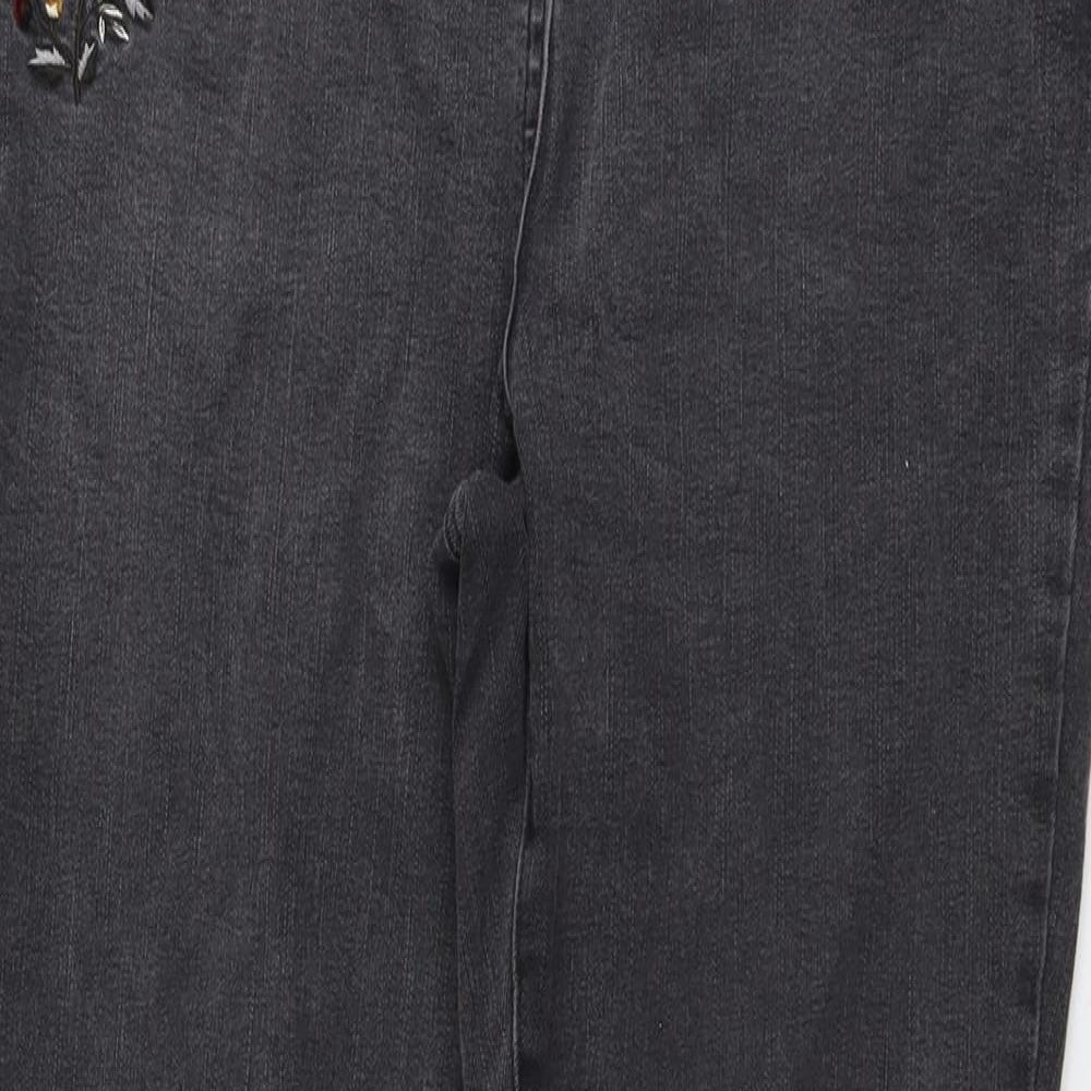 NEXT Womens Grey Cotton Skinny Jeans Size 16 L30 in Regular Button - Flower
