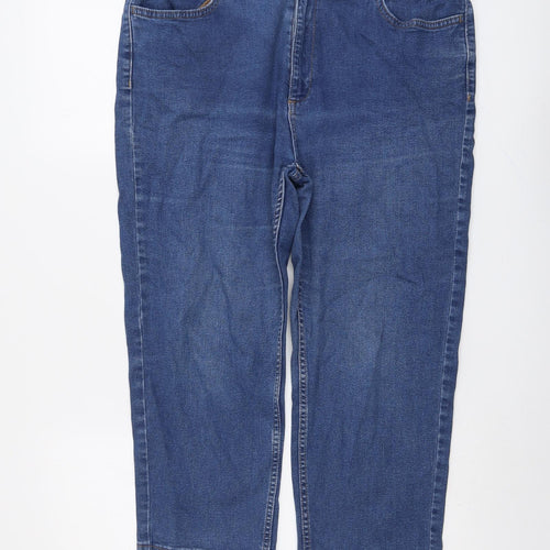 Marks and Spencer Womens Blue Cotton Cropped Jeans Size 16 L22 in Regular Button