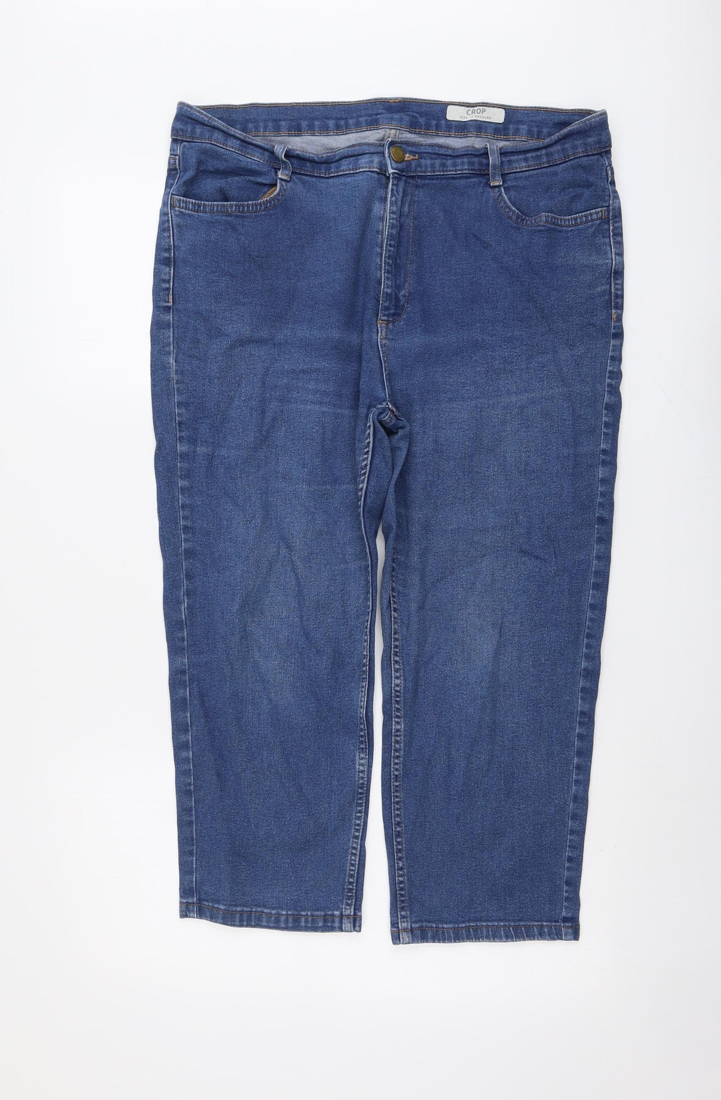 Marks and Spencer Womens Blue Cotton Cropped Jeans Size 16 L22 in Regular Button