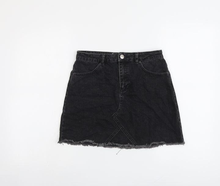 Miss Selfridge Womens Grey Cotton A-Line Skirt Size 10 Button