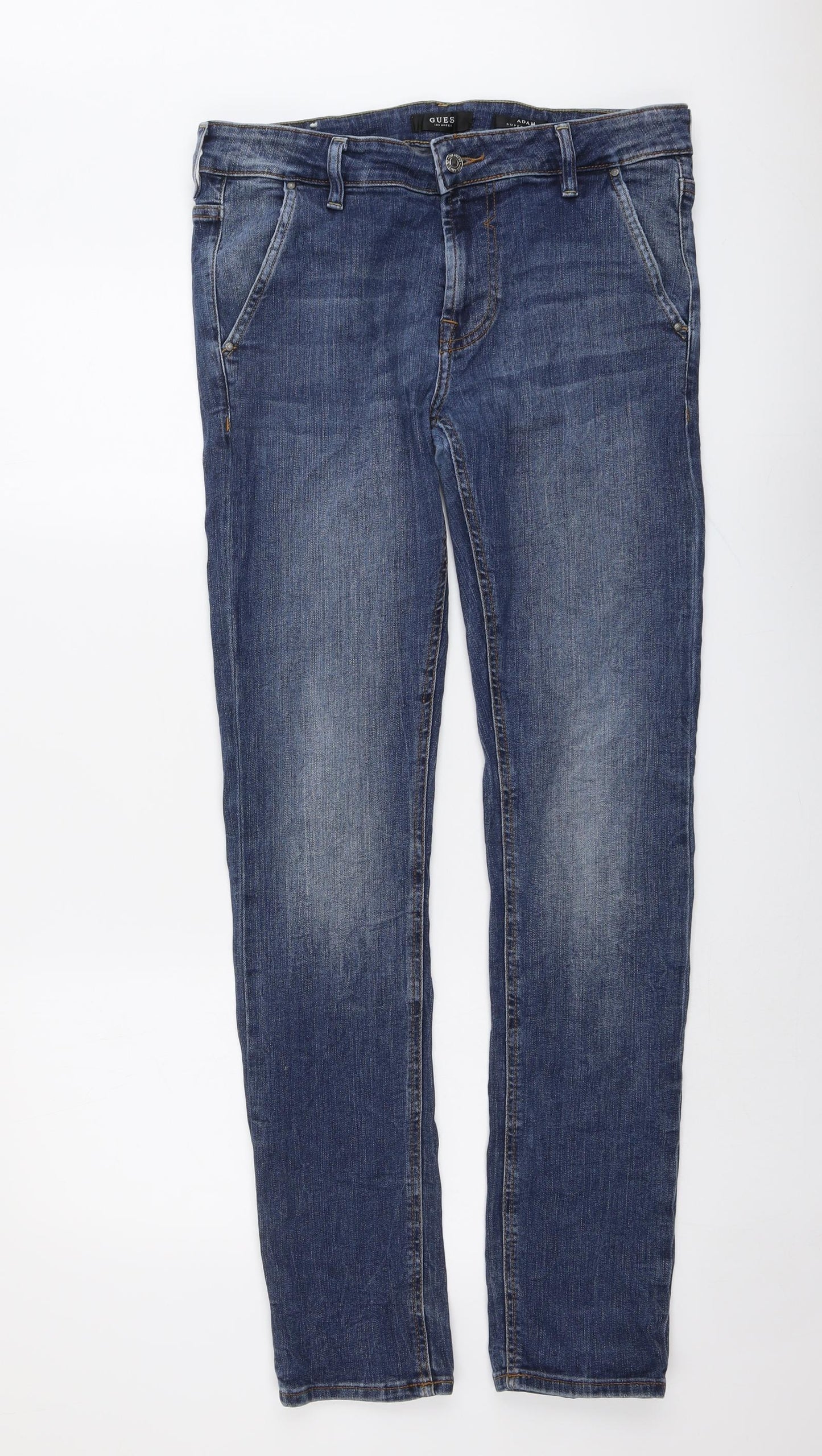 GUESS Mens Blue Cotton Skinny Jeans Size 33 in L34 in Regular Button