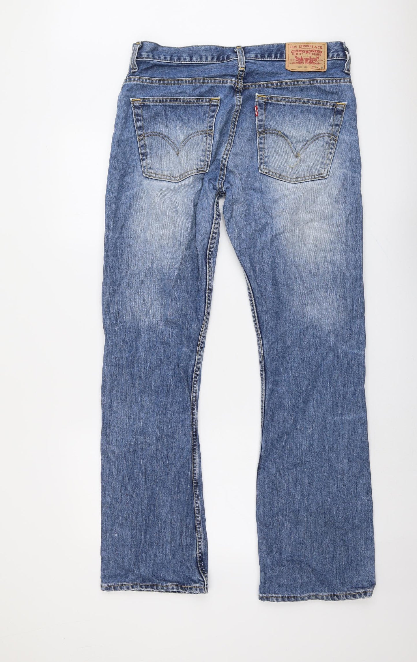 Levi's Mens Blue Cotton Straight Jeans Size 34 in L34 in Regular Button