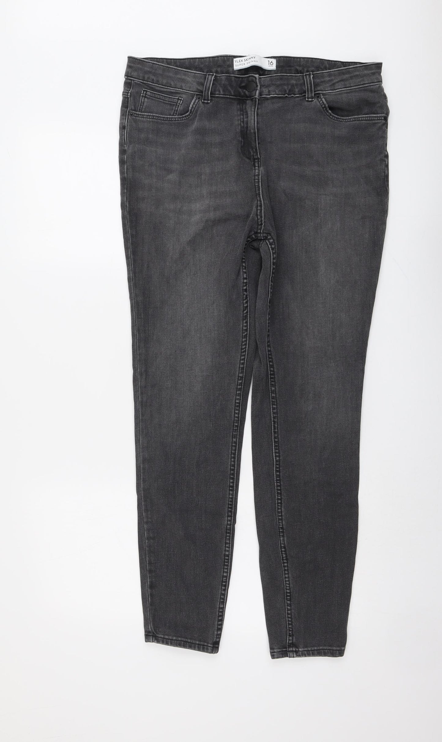 NEXT Womens Grey Cotton Skinny Jeans Size 16 L29 in Regular Button