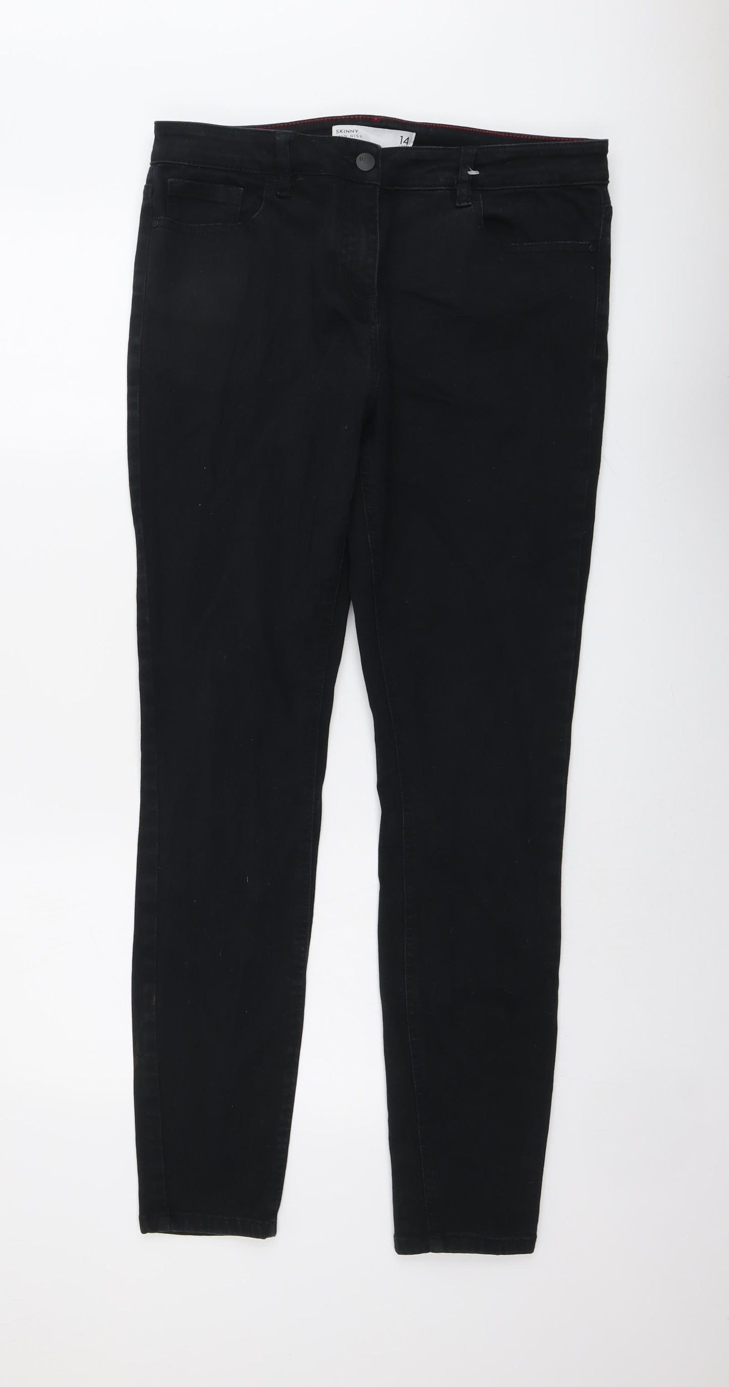 NEXT Womens Black Cotton Skinny Jeans Size 14 L30 in Regular Button