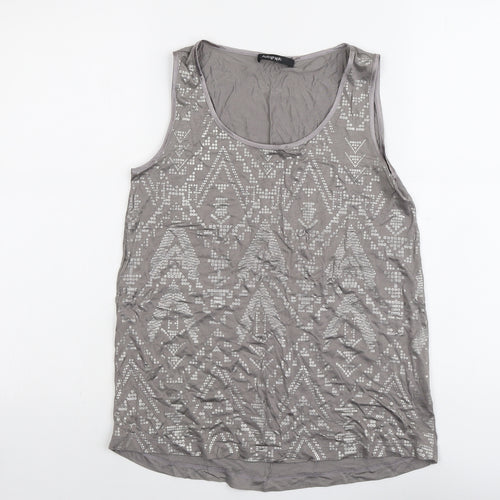 Autograph Womens Grey Geometric Viscose Basic Tank Size 10 Scoop Neck