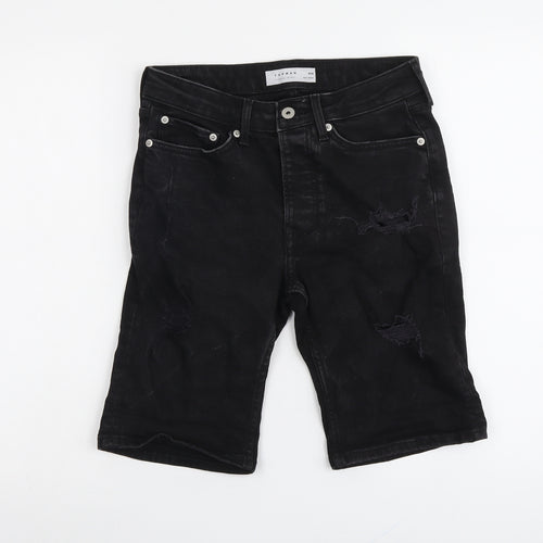 Topman Mens Black Cotton Chino Shorts Size 28 in L10 in Regular Button