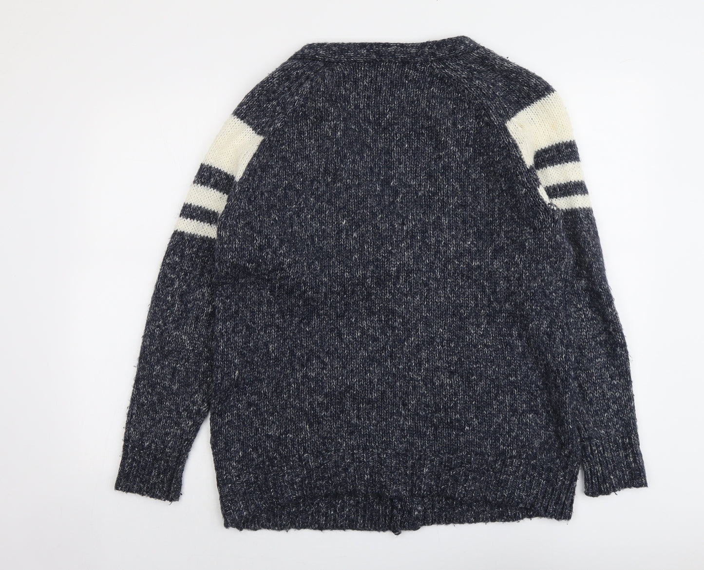 FOREVER 21 Womens Blue V-Neck Geometric Polyester Cardigan Jumper Size M