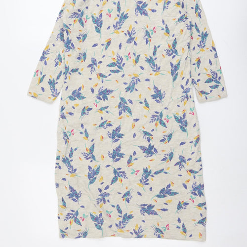 Marks and Spencer Womens Beige Floral Cotton Jumper Dress Size 8 Round Neck Pullover