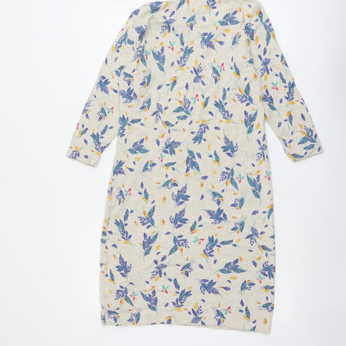 Marks and Spencer Womens Beige Floral Cotton Jumper Dress Size 8 Round Neck Pullover