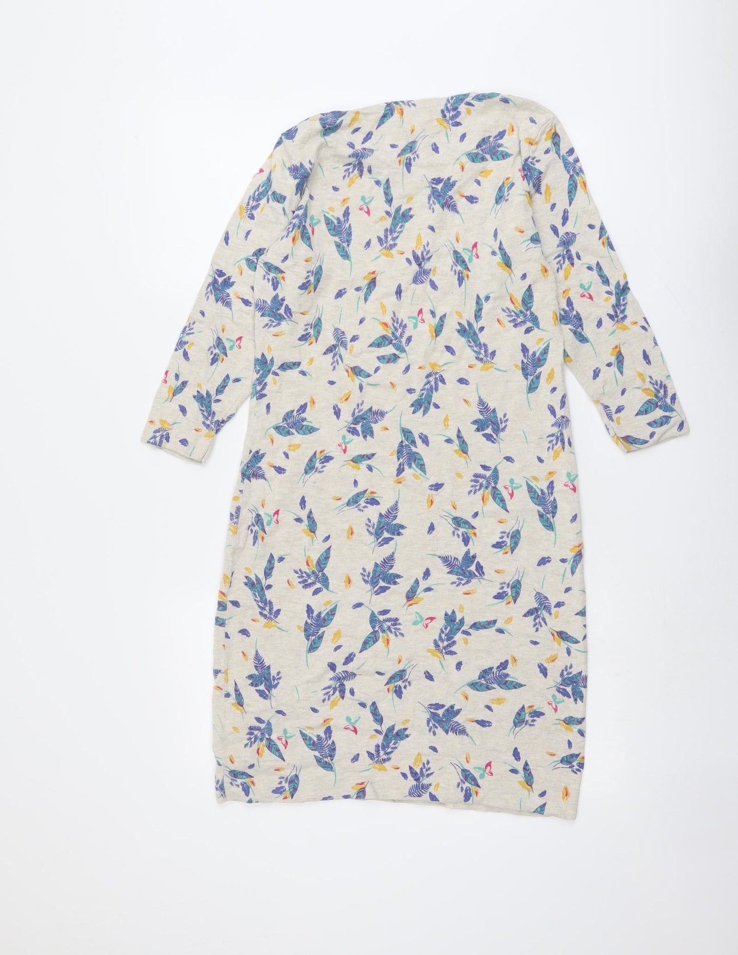 Marks and Spencer Womens Beige Floral Cotton Jumper Dress Size 8 Round Neck Pullover