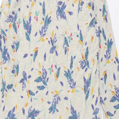 Marks and Spencer Womens Beige Floral Cotton Jumper Dress Size 8 Round Neck Pullover