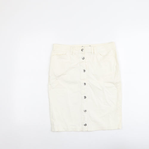 Marks and Spencer Womens Ivory Cotton A-Line Skirt Size 10 Button