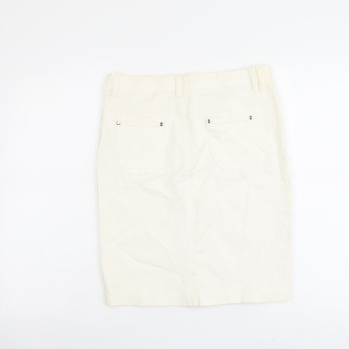 Marks and Spencer Womens Ivory Cotton A-Line Skirt Size 10 Button