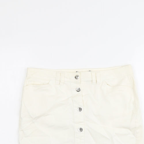 Marks and Spencer Womens Ivory Cotton A-Line Skirt Size 10 Button