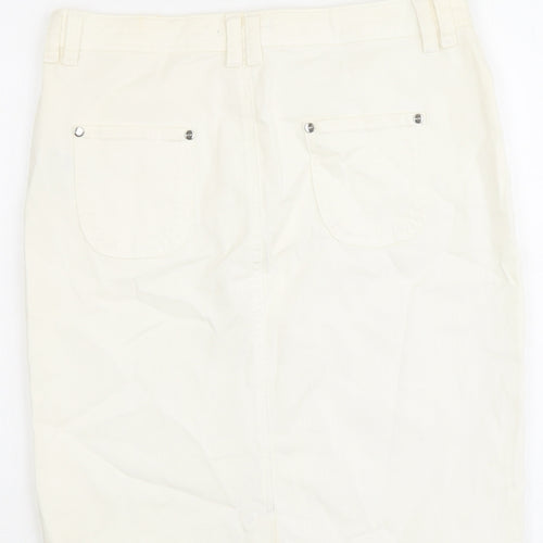 Marks and Spencer Womens Ivory Cotton A-Line Skirt Size 10 Button