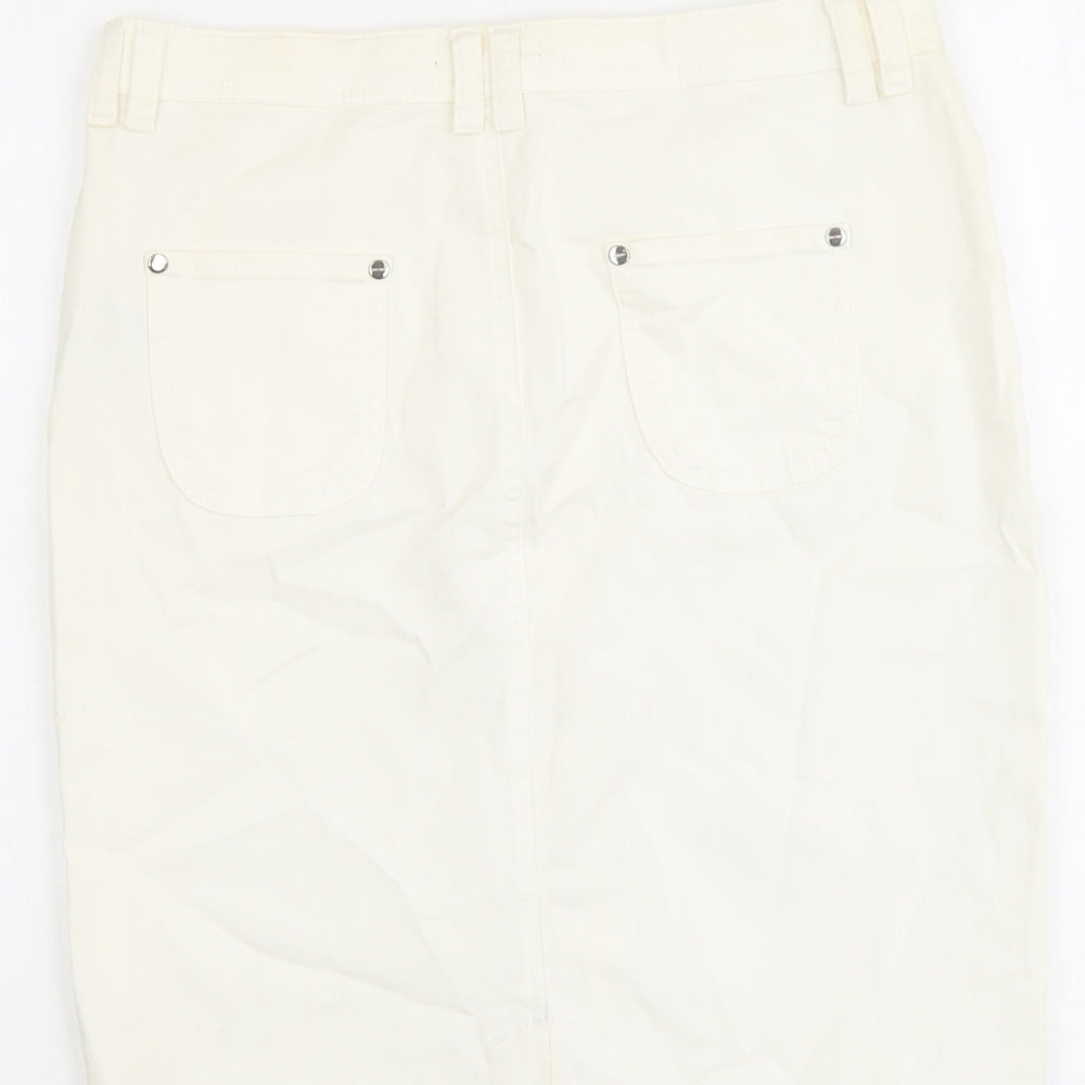 Marks and Spencer Womens Ivory Cotton A-Line Skirt Size 10 Button
