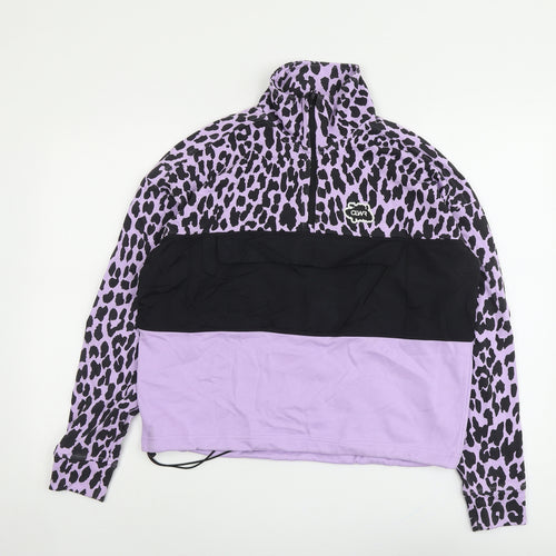 Colourwear Womens Purple Animal Print Cotton Pullover Sweatshirt Size S Zip - Leopard Pattern