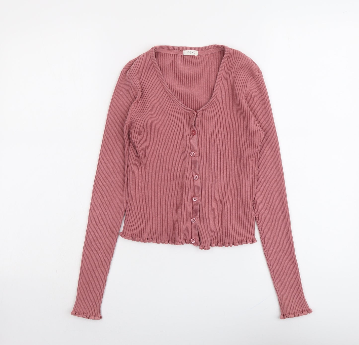 NEXT Girls Pink Scoop Neck Cotton Cardigan Jumper Size 11 Years Button - Ribbed