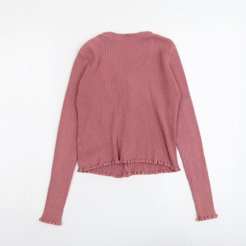 NEXT Girls Pink Scoop Neck Cotton Cardigan Jumper Size 11 Years Button - Ribbed
