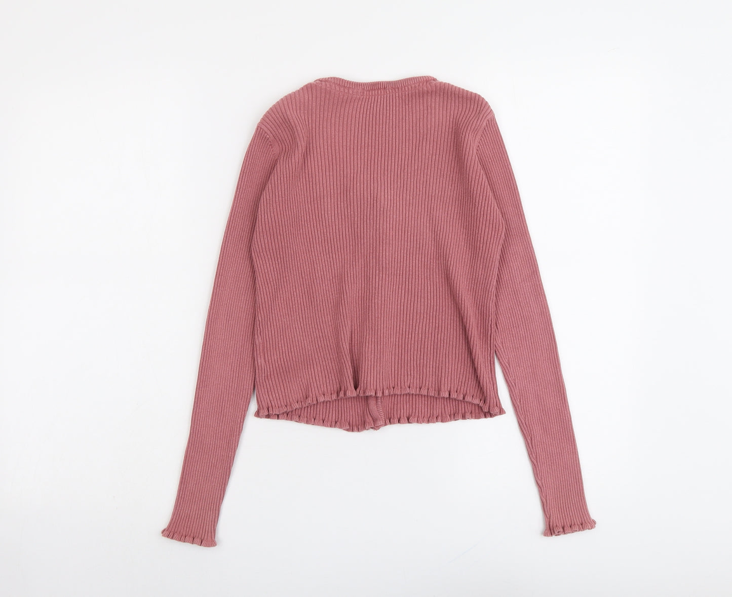 NEXT Girls Pink Scoop Neck Cotton Cardigan Jumper Size 11 Years Button - Ribbed