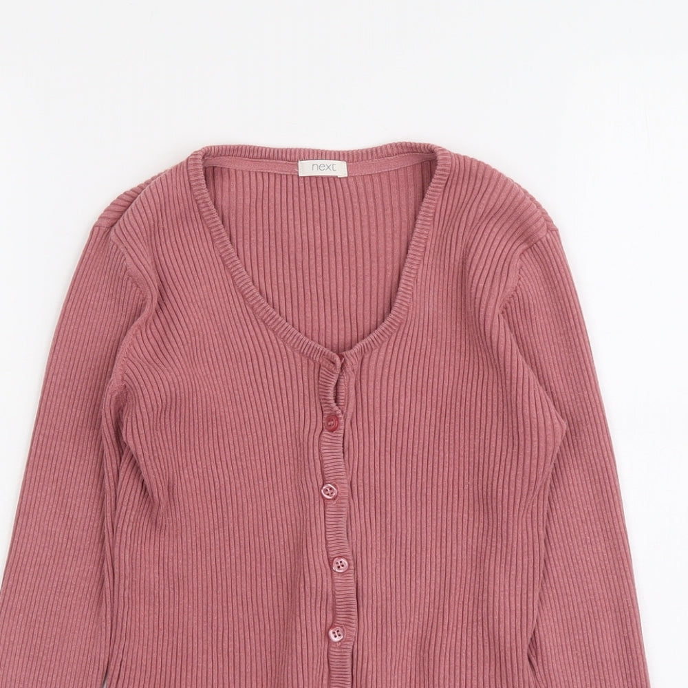 NEXT Girls Pink Scoop Neck Cotton Cardigan Jumper Size 11 Years Button - Ribbed