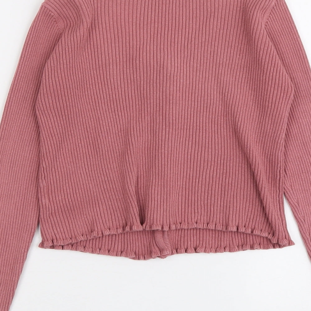 NEXT Girls Pink Scoop Neck Cotton Cardigan Jumper Size 11 Years Button - Ribbed