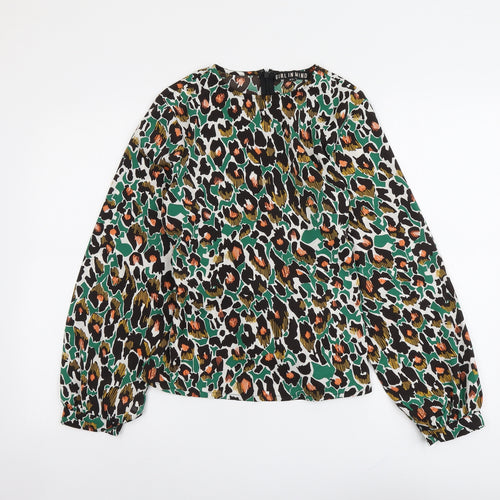 Girl in Mind Womens Multicoloured Animal Print Polyester Basic Blouse Size 8 Boat Neck