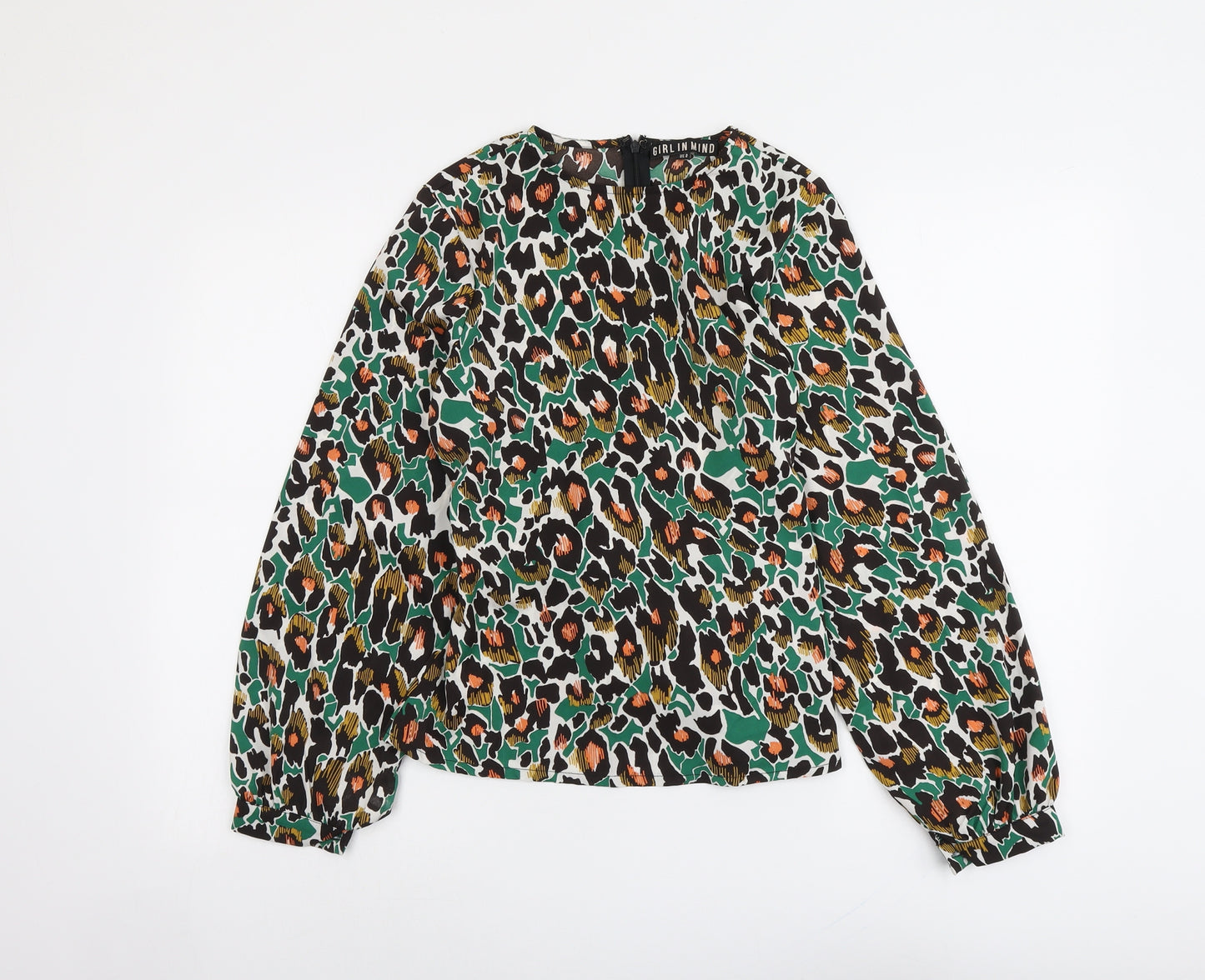 Girl in Mind Womens Multicoloured Animal Print Polyester Basic Blouse Size 8 Boat Neck