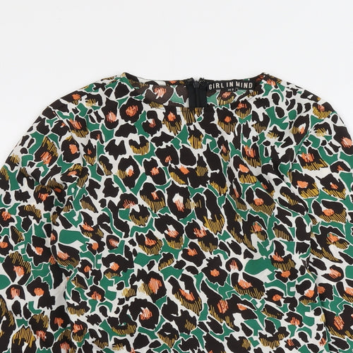 Girl in Mind Womens Multicoloured Animal Print Polyester Basic Blouse Size 8 Boat Neck