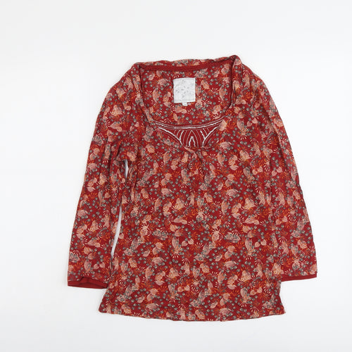 RJR.John Rocha Womens Red Geometric Cotton Basic Blouse Size 8 Scoop Neck