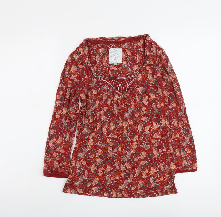 RJR.John Rocha Womens Red Geometric Cotton Basic Blouse Size 8 Scoop Neck