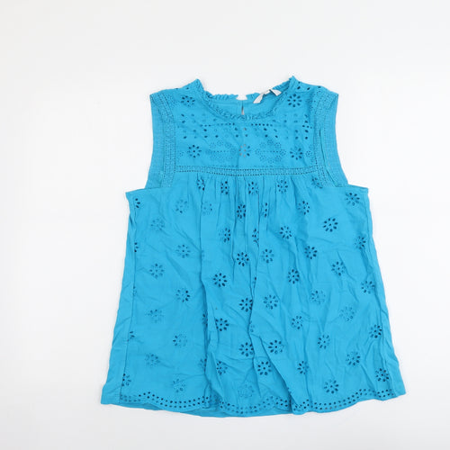 NEXT Womens Blue Cotton Basic Blouse Size 8 Round Neck - Broderie Anglaise