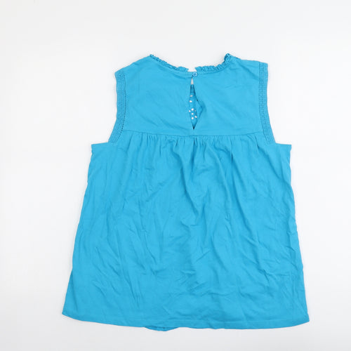 NEXT Womens Blue Cotton Basic Blouse Size 8 Round Neck - Broderie Anglaise