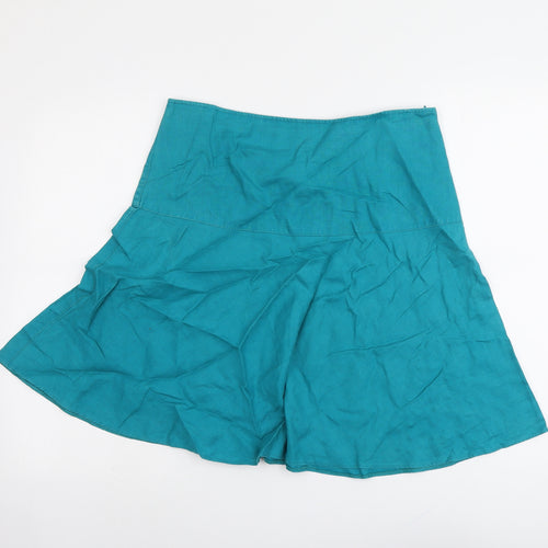 Marks and Spencer Womens Blue Linen Swing Skirt Size 12 Zip