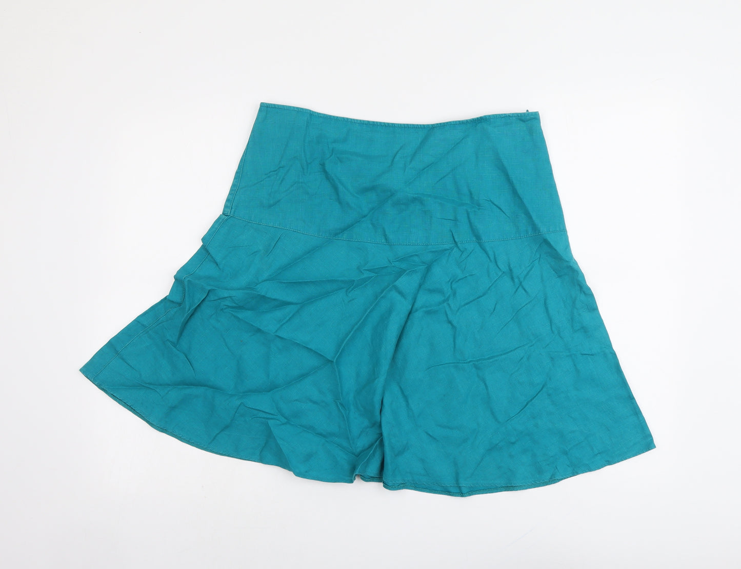 Marks and Spencer Womens Blue Linen Swing Skirt Size 12 Zip