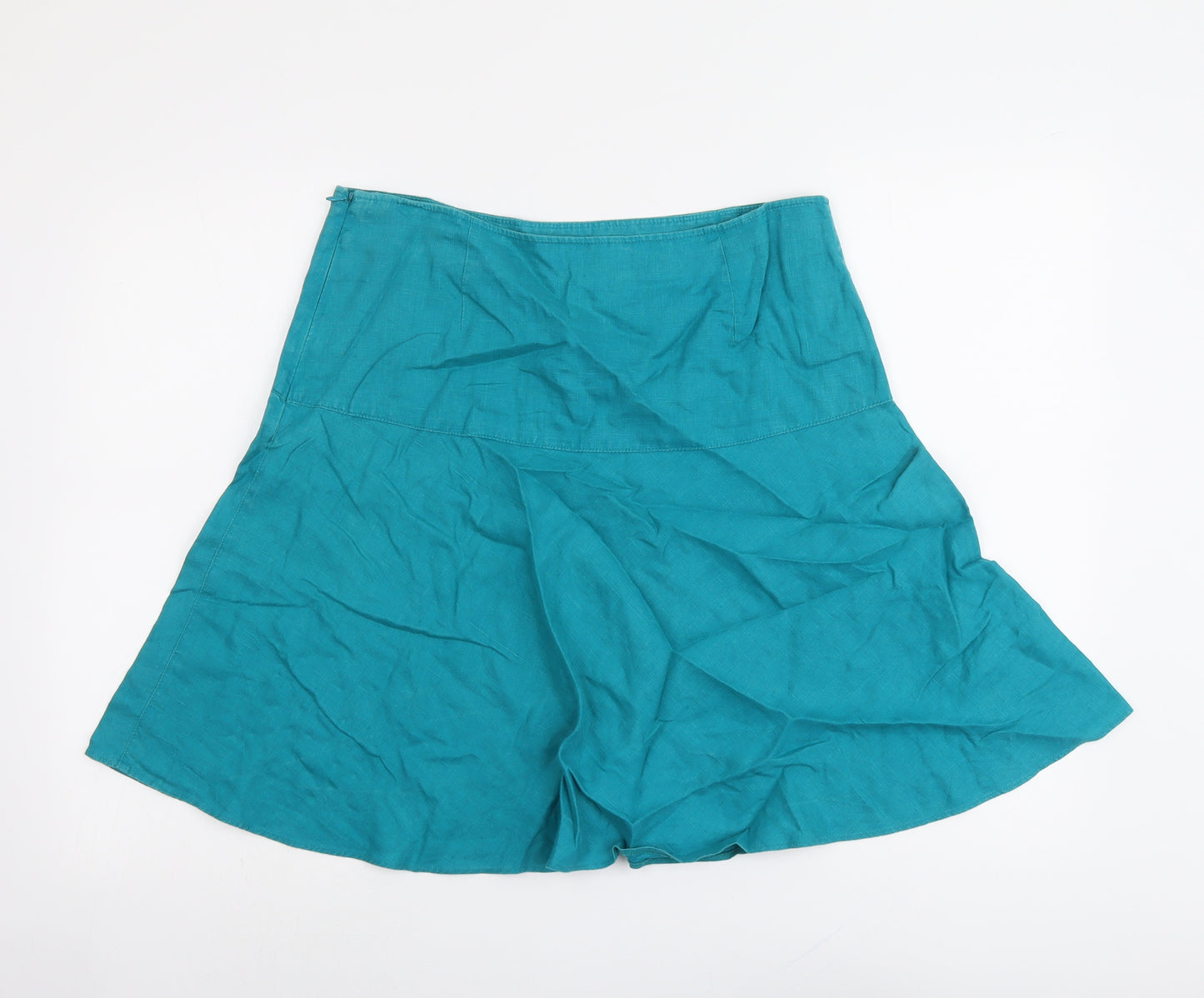Marks and Spencer Womens Blue Linen Swing Skirt Size 12 Zip