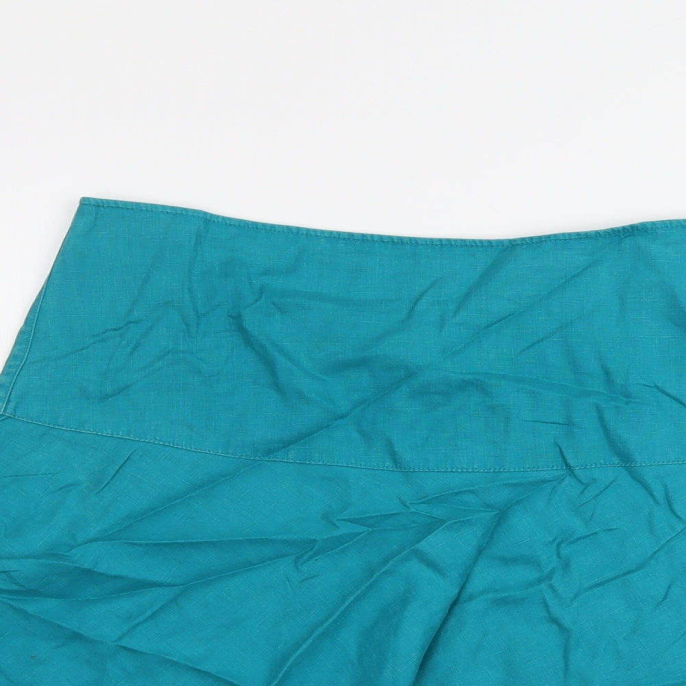 Marks and Spencer Womens Blue Linen Swing Skirt Size 12 Zip