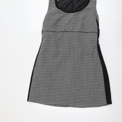 NEXT Womens Black Geometric Polyester Shift Size 16 Round Neck Zip