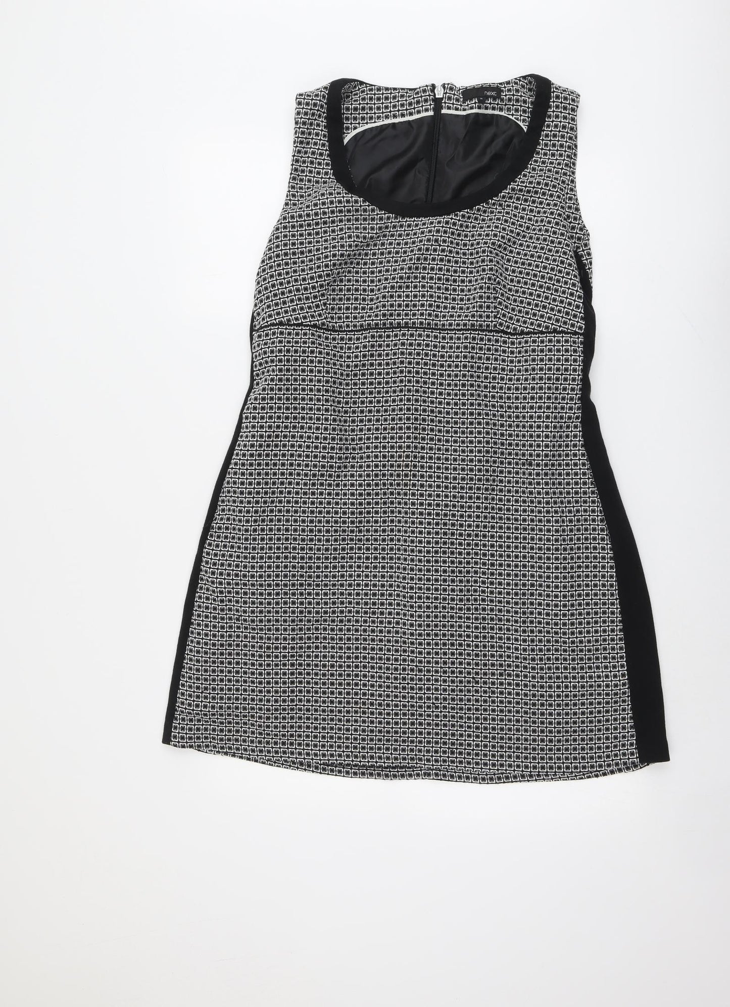 NEXT Womens Black Geometric Polyester Shift Size 16 Round Neck Zip