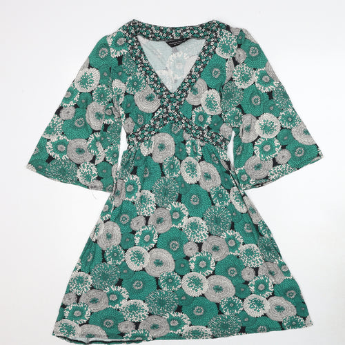Dorothy Perkins Womens Green Geometric Viscose Trapeze & Swing Size 8 V-Neck Pullover