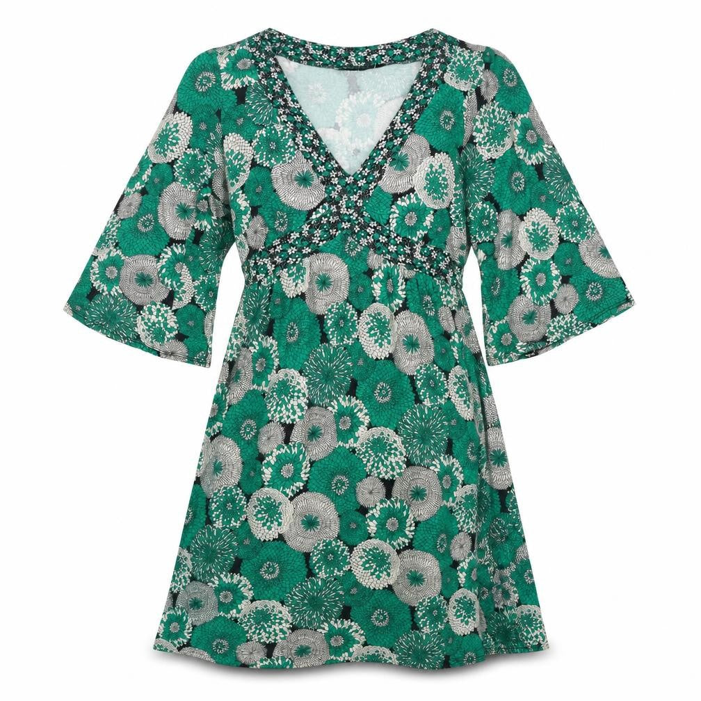 Dorothy Perkins Womens Green Geometric Viscose Trapeze & Swing Size 8 V-Neck Pullover
