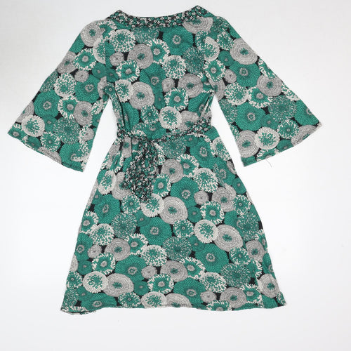 Dorothy Perkins Womens Green Geometric Viscose Trapeze & Swing Size 8 V-Neck Pullover