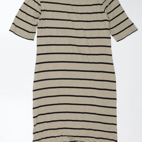 Blooming Marvellous Womens Beige Striped Viscose Shift Size 12 Round Neck Pullover
