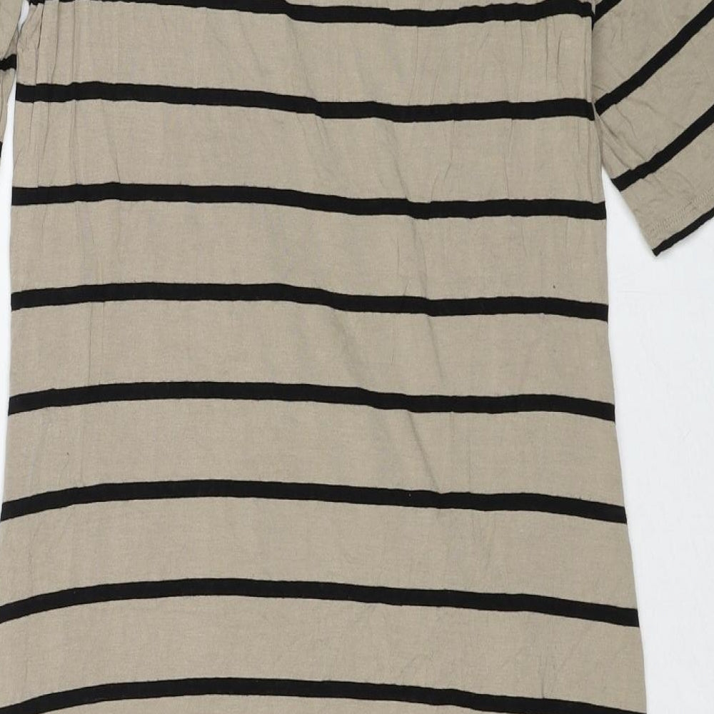Blooming Marvellous Womens Beige Striped Viscose Shift Size 12 Round Neck Pullover
