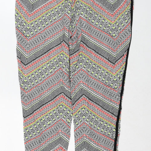 New Look Womens Multicoloured Geometric Viscose Trousers Size 12 Regular Drawstring