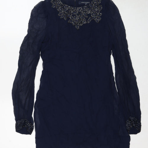 French Connection Womens Blue Floral Silk A-Line Size 10 Round Neck Zip